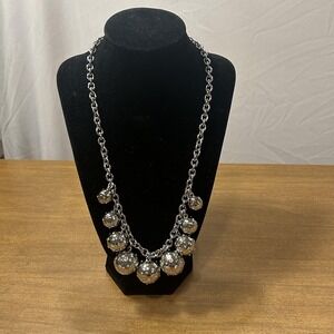 Talbots Necklace Silver Tone Ball Bib Rhinestone 20" Womens Statement Jewelry